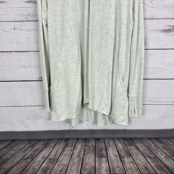Athleta Pranayama Wrap Sweatshirt Womens Medium Beige Open Cardigan Thumb Holes - Picture 2 of 13